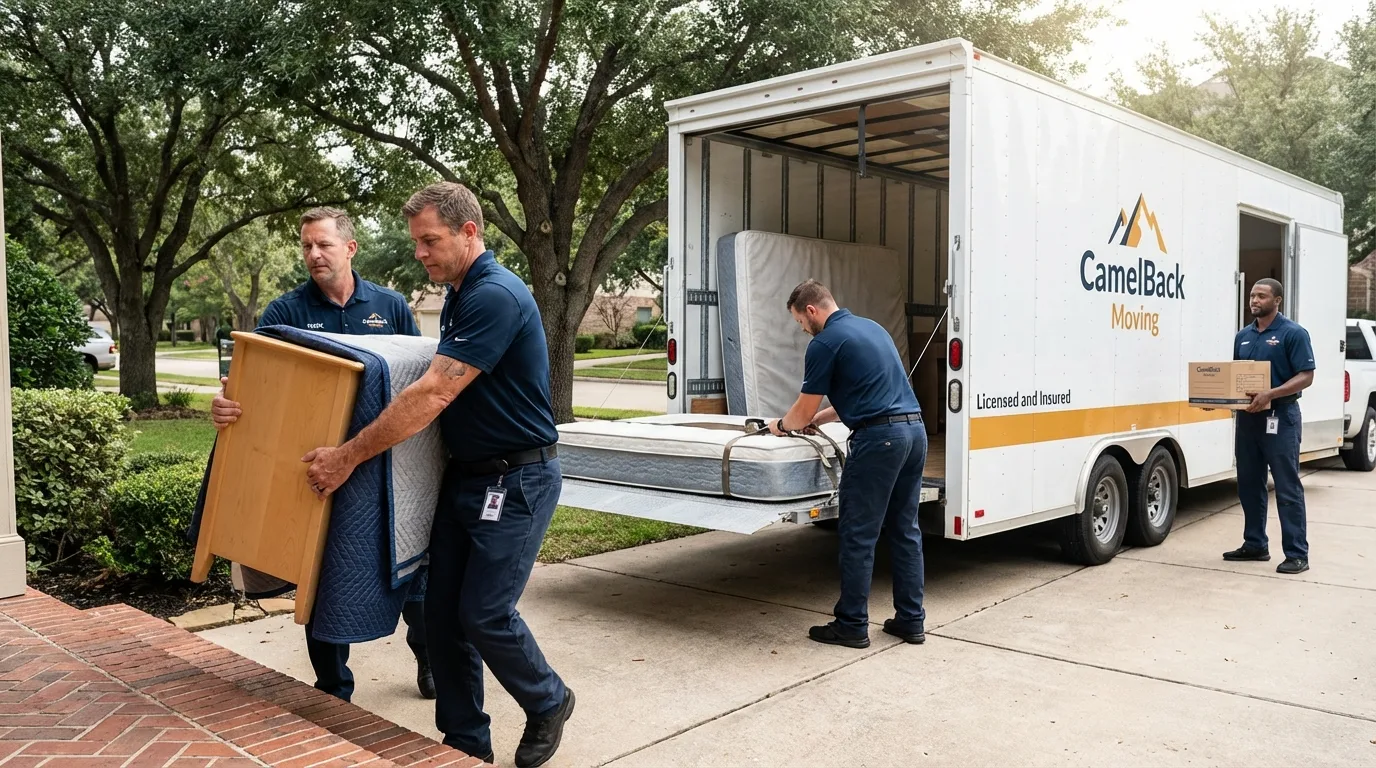 Crew loading residential truck for cross-state move from Tehachapi, CA