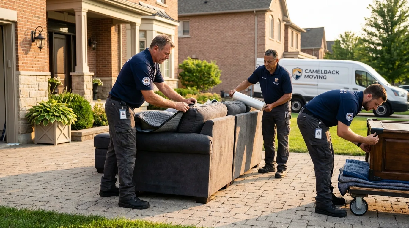 Large estate moving crew wrapping furniture in Tehachapi, CA