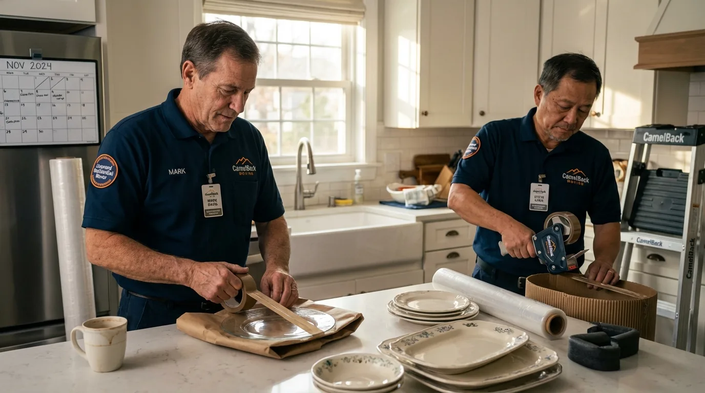 Professional crew packing kitchen dishware in Tehachapi, CA